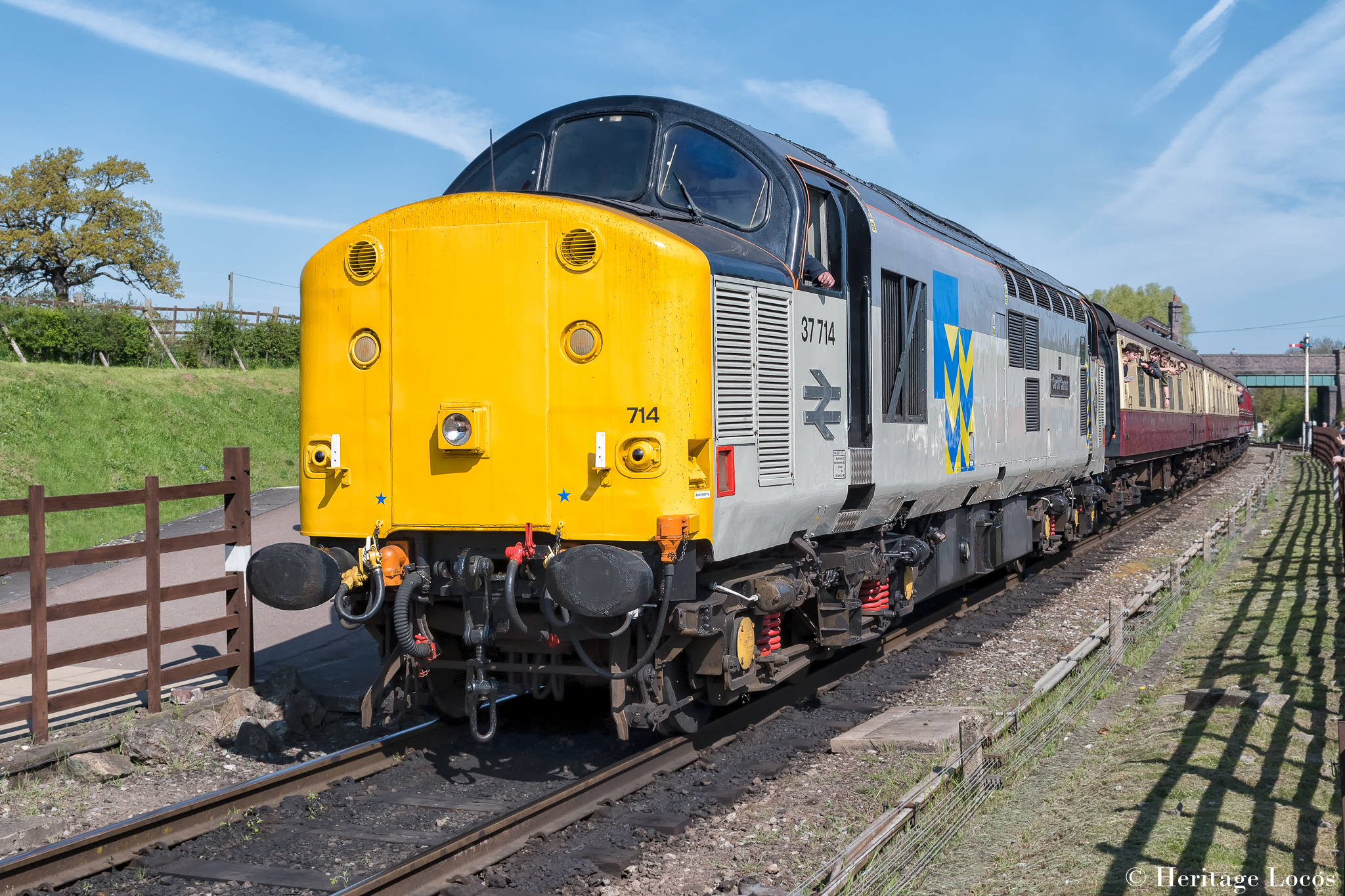 37714 Cardiff Canton sits at Quorn station on the Great Central Railway during its Spring Diesel Gala 2022 working 2C07 10:25 Loughborough to Leicester North