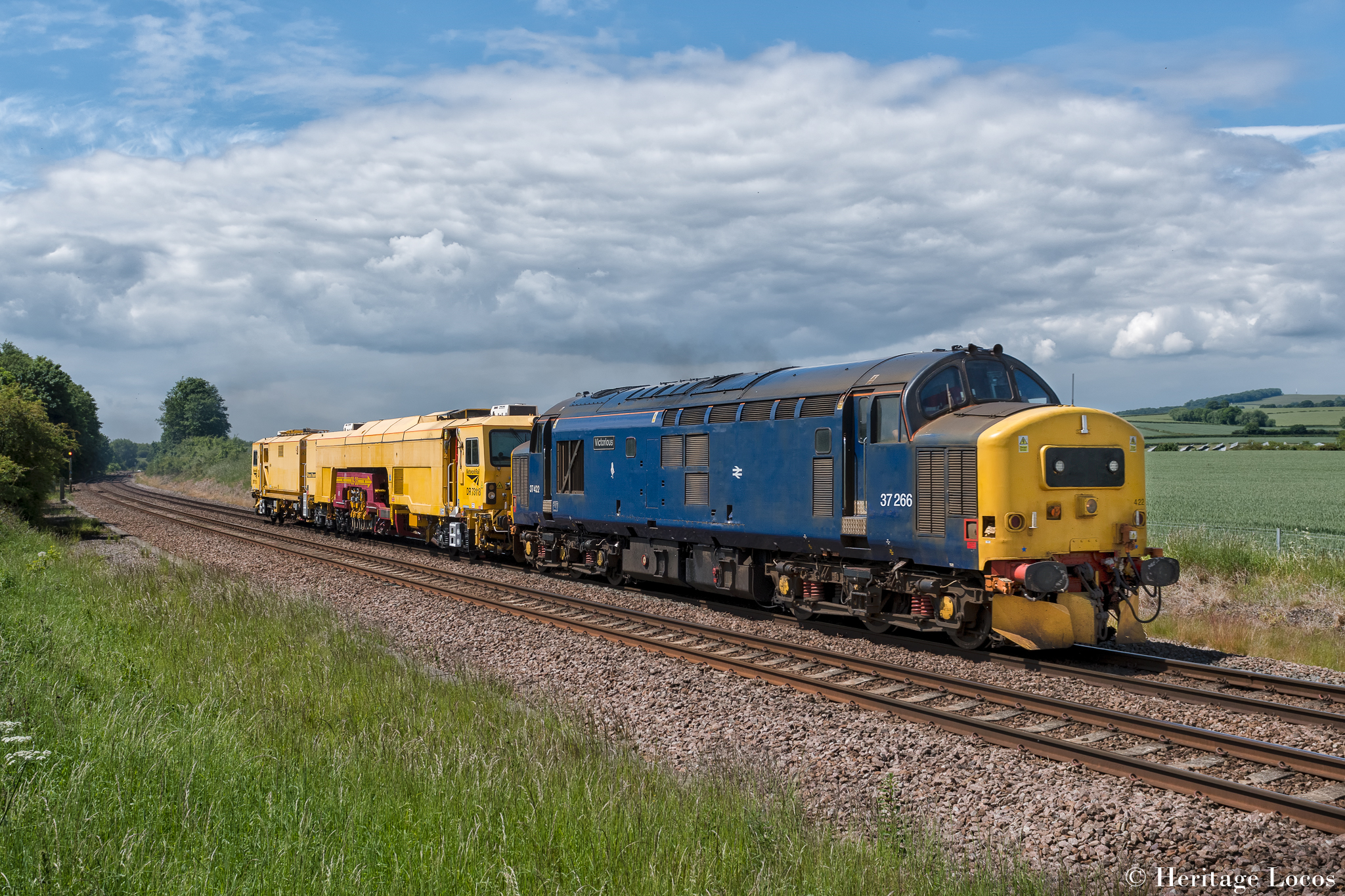 37266 "Victorious" on the 6Z21 Toton North Yard to York Thrail dragging DR73118 Tamper