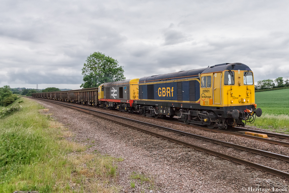 20901 and 20118 on 6Z20 1752 Kellingley Colliery to Chaddesden Sdgs through Slitting Mills