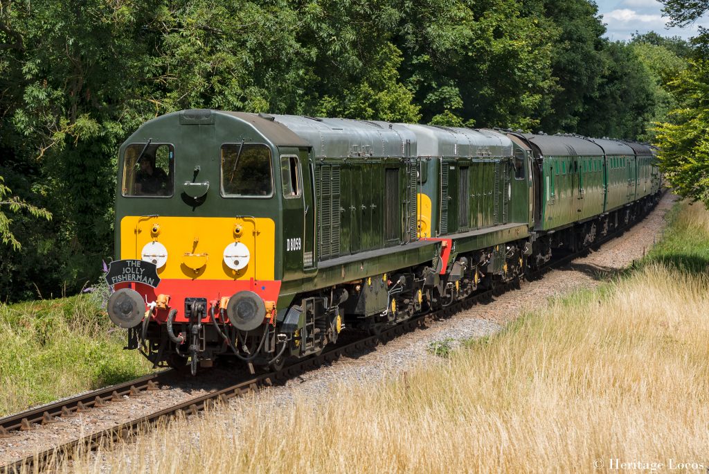 Class 20 D8059 leads D8188 on the 2A19 14:00 Alton to Alresford during the Mid Hants Diesel Gala 2022